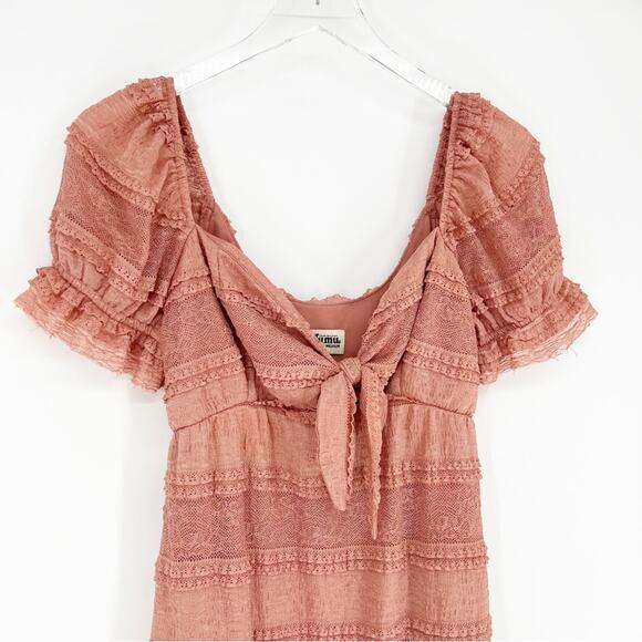 Show Me Your MuMu Honey Bun Tie Front Slit Leg Midi Dress M Pink - Picture 4 of 8